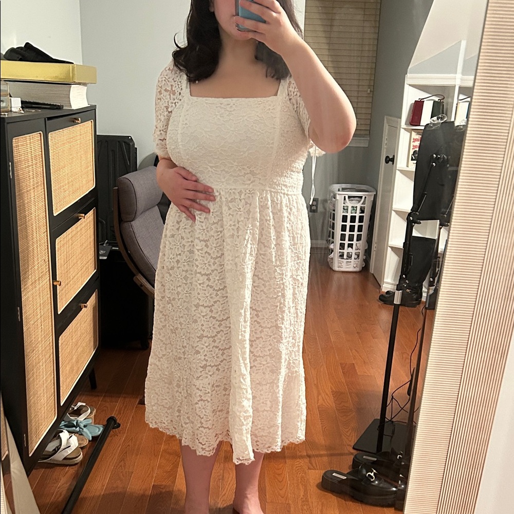 Draper James Cream Lace Midi Dress with Square Neck